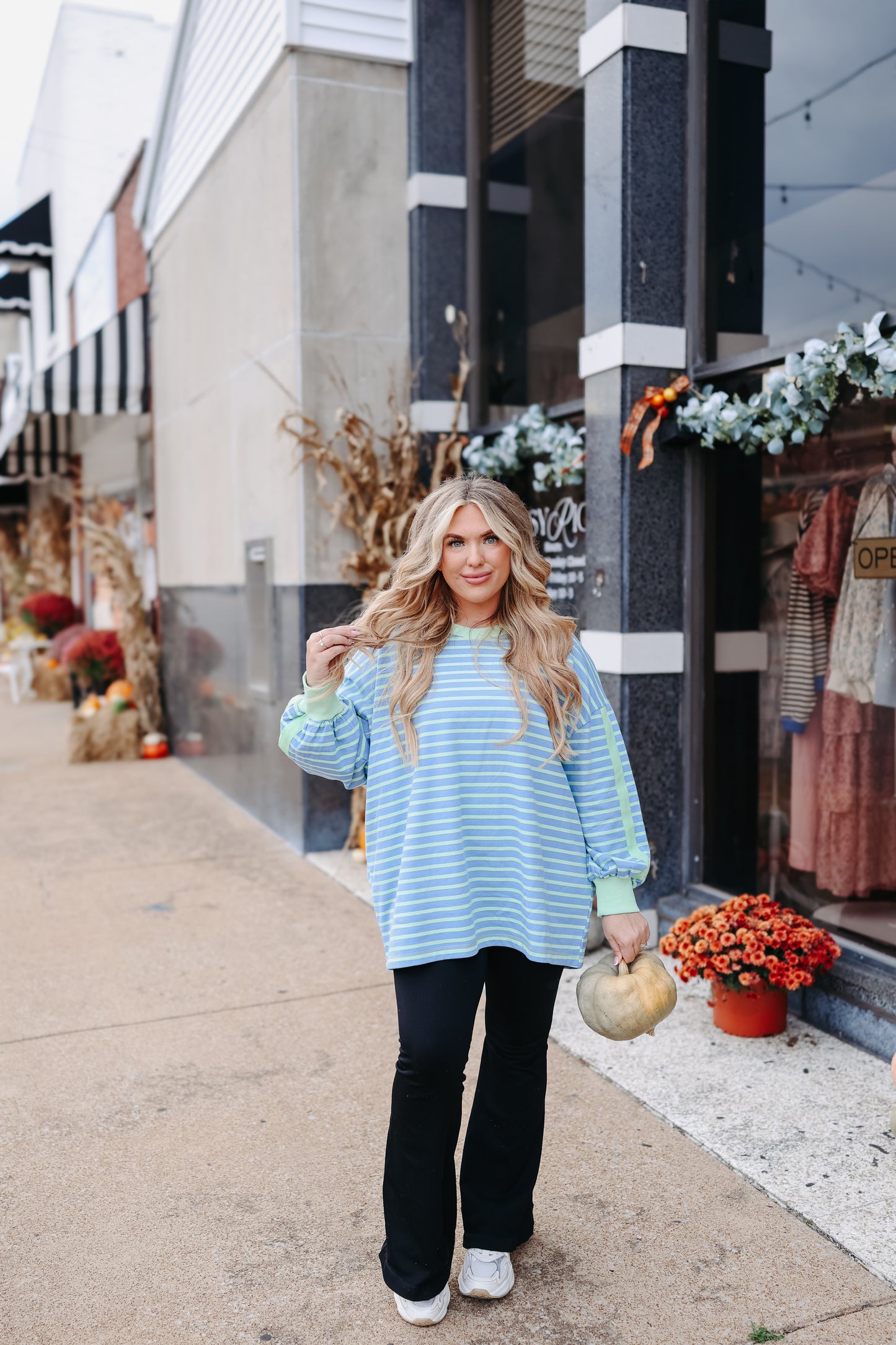 Cassandra Striped Oversized Top - Blue/Green