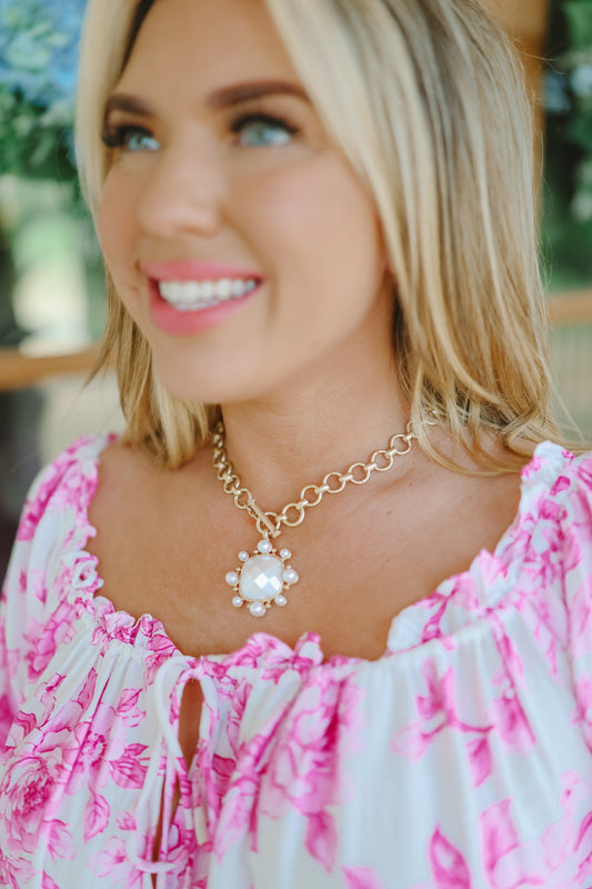 Starlight Pearl Halo Pendant Necklace & Earrings - Gold