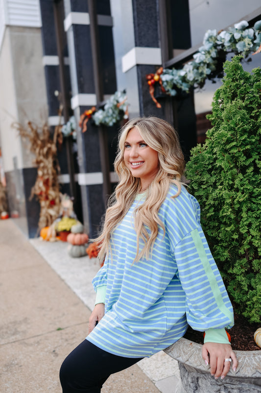 Cassandra Striped Oversized Top - Blue/Green