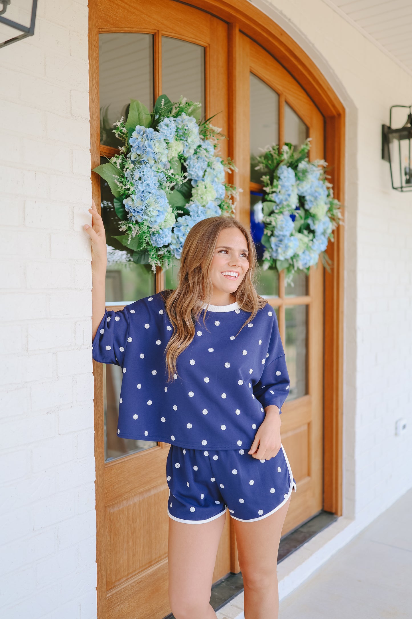 Annalyn Sequin Polka Dot Short Set - Navy/White