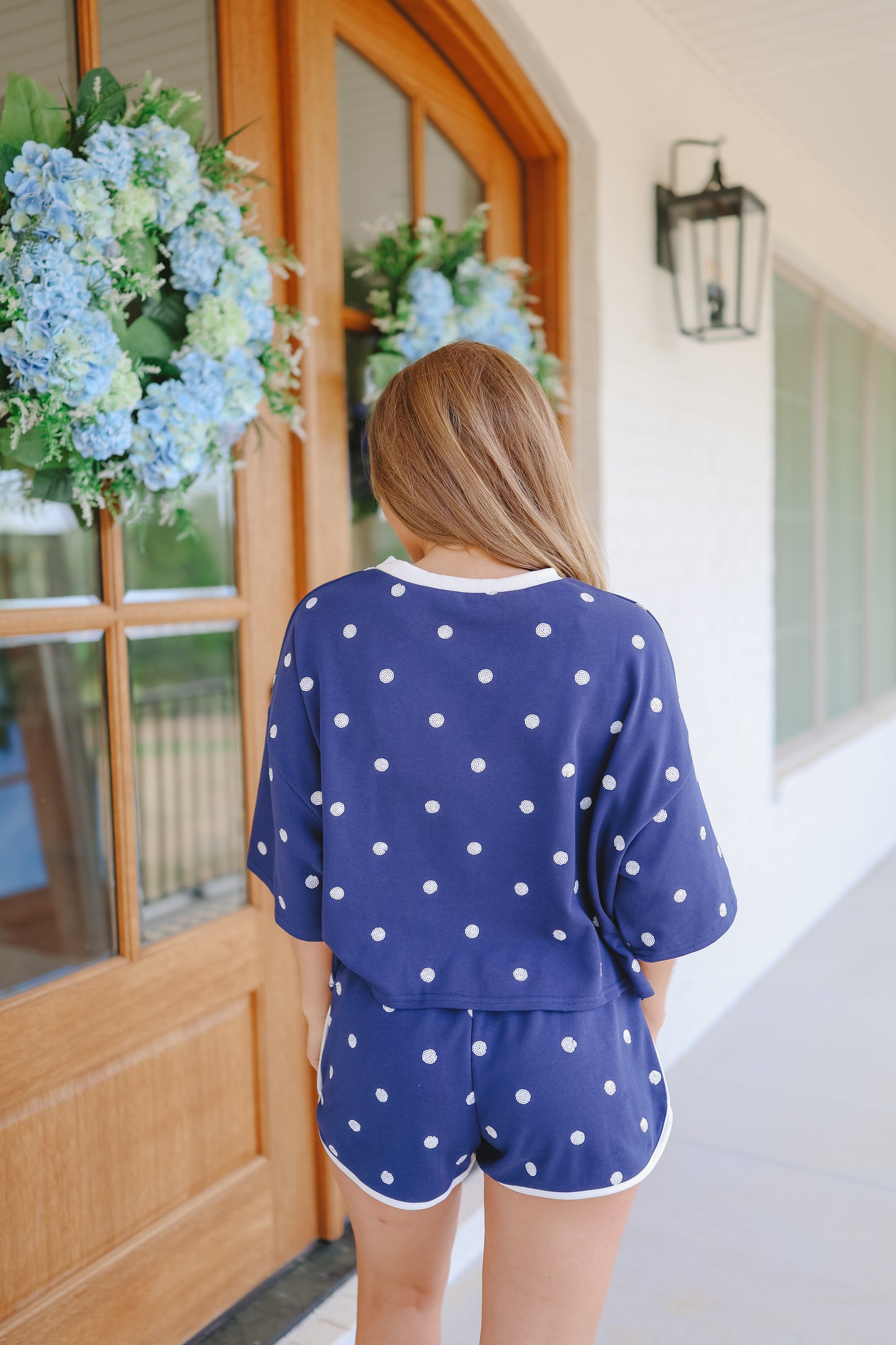 Annalyn Sequin Polka Dot Short Set - Navy/White