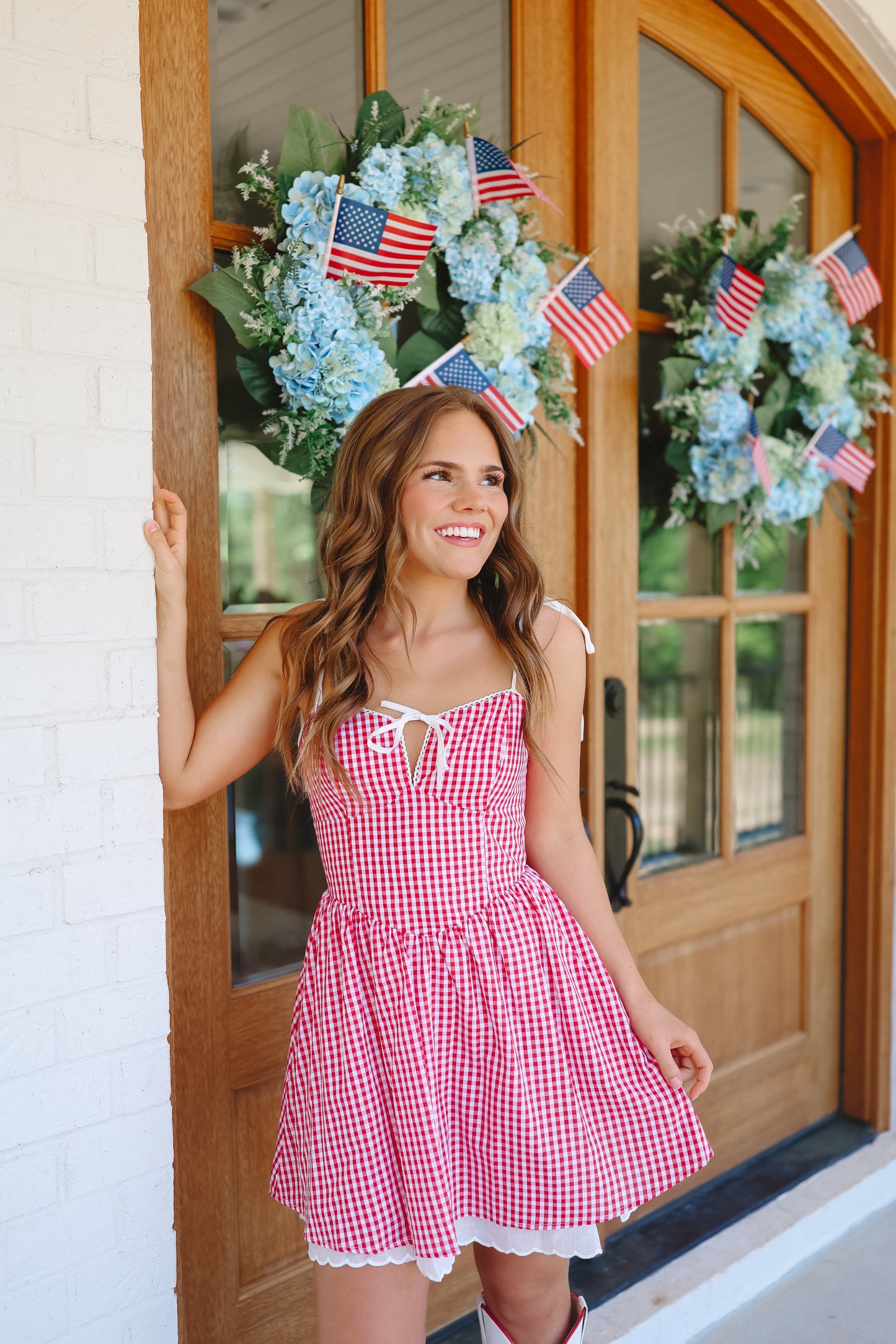 Tracy Gingham Corset Flare Dress - Red