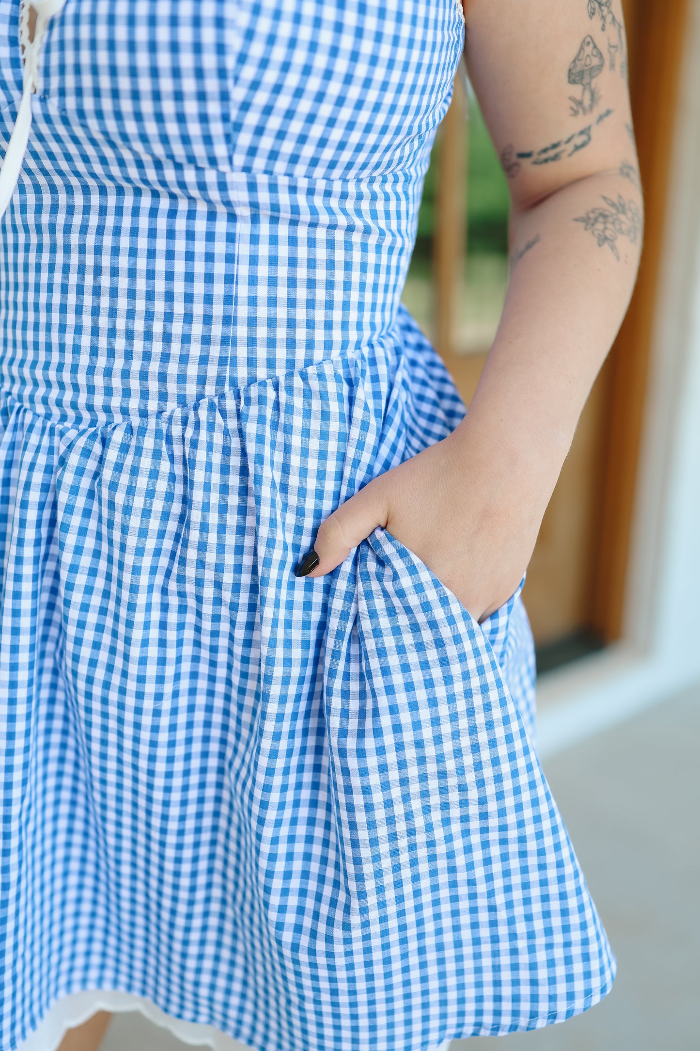 Tracy Gingham Corset Flare Dress - Blue