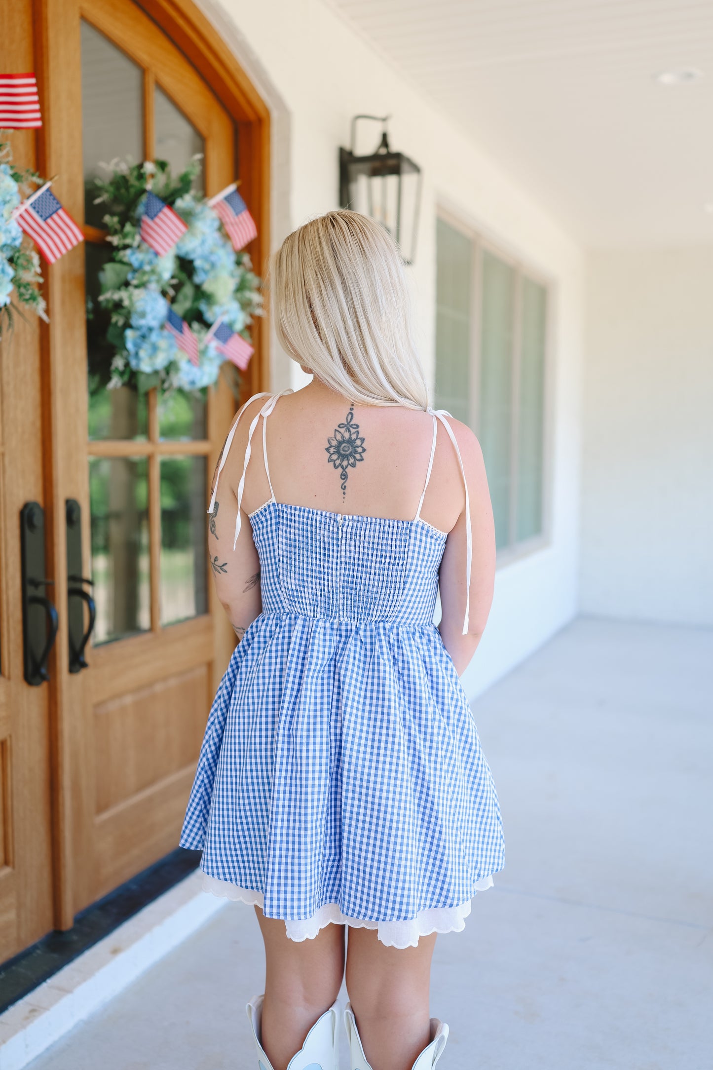 Tracy Gingham Corset Flare Dress - Blue