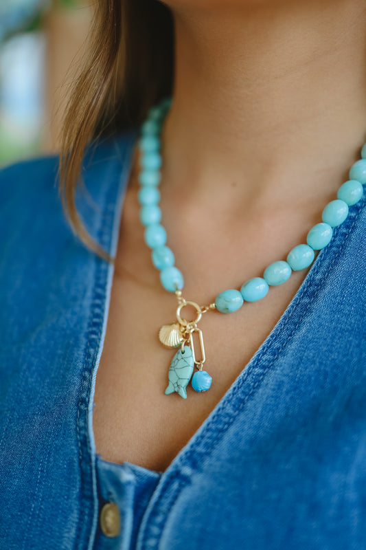 Tropical Coast Fish Charm Necklace - Turquoise