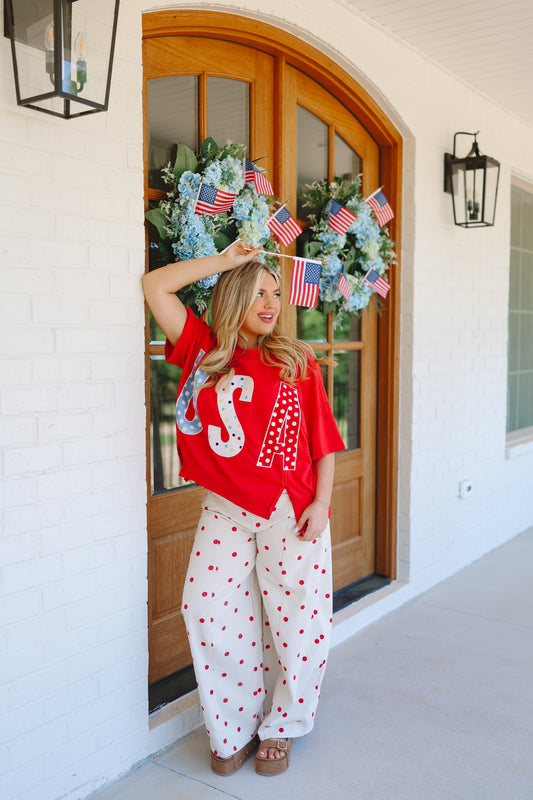 Sweet Liberty Polka Dot USA Top - Red