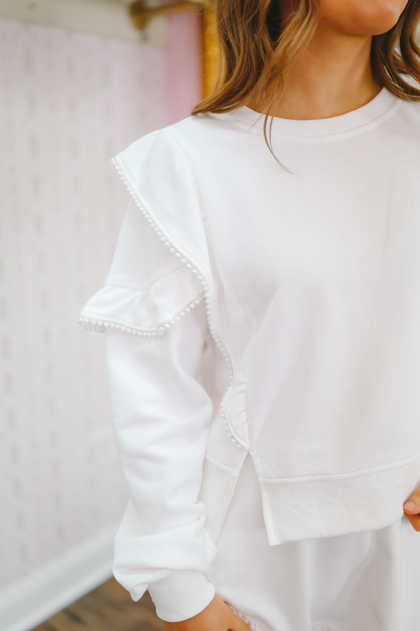 Mandy Pearl Trim Ruffle Skort Set - Off White