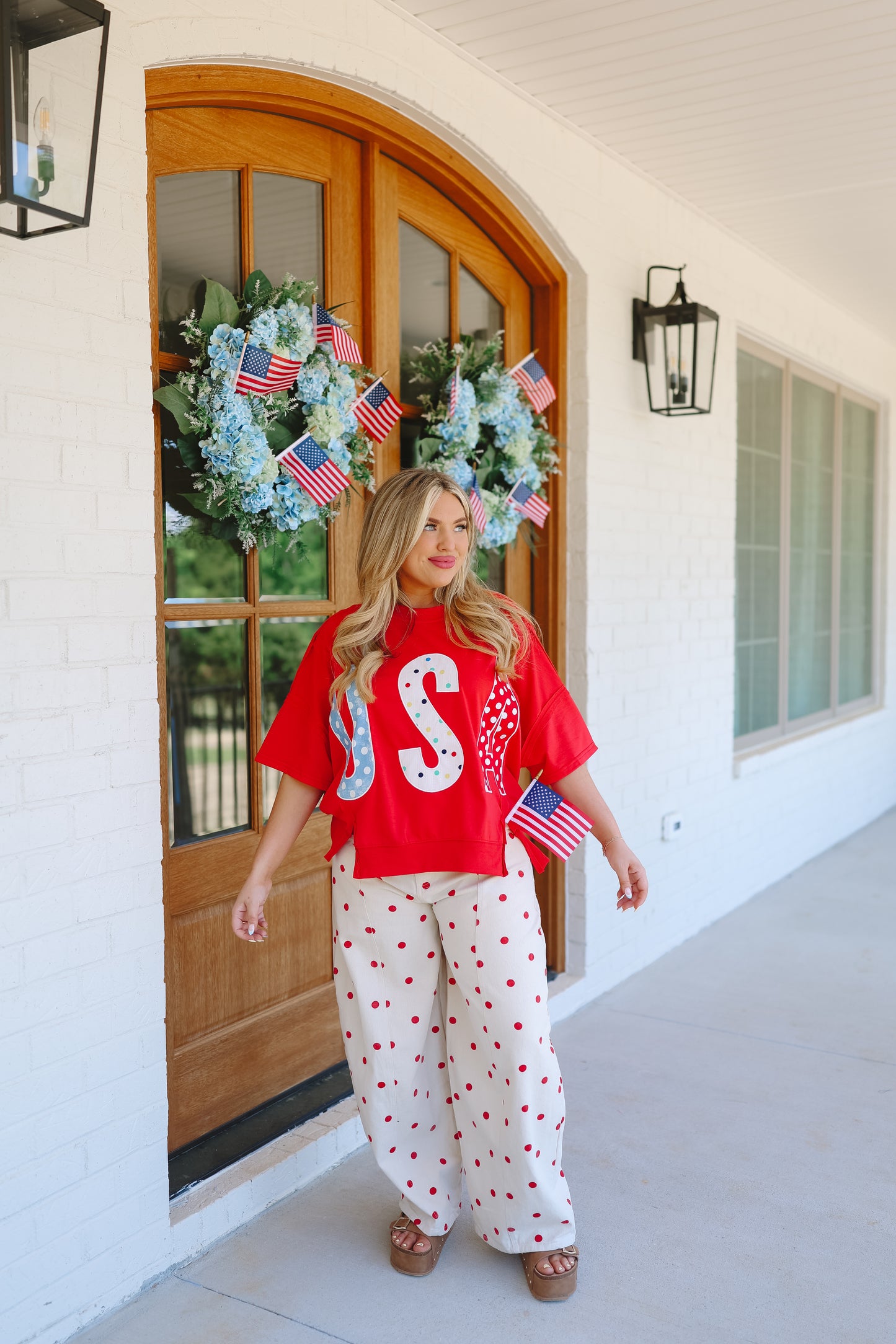 Rosella Polka Dot Barrel Leg Jeans - Off White/Red