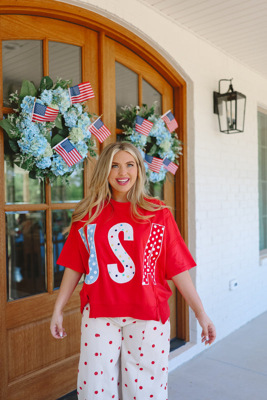 Sweet Liberty Polka Dot USA Top - Red