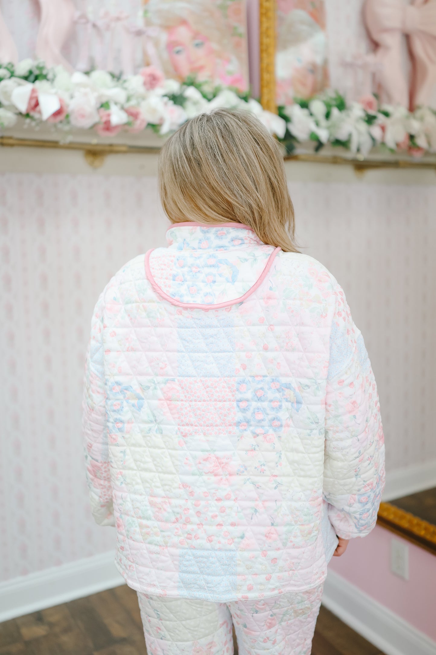 Sienna Quilted Floral Half-Zip Pullover - Pastel Multi