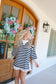Julee Mock Neck French Terry Striped Top - Navy/Off White