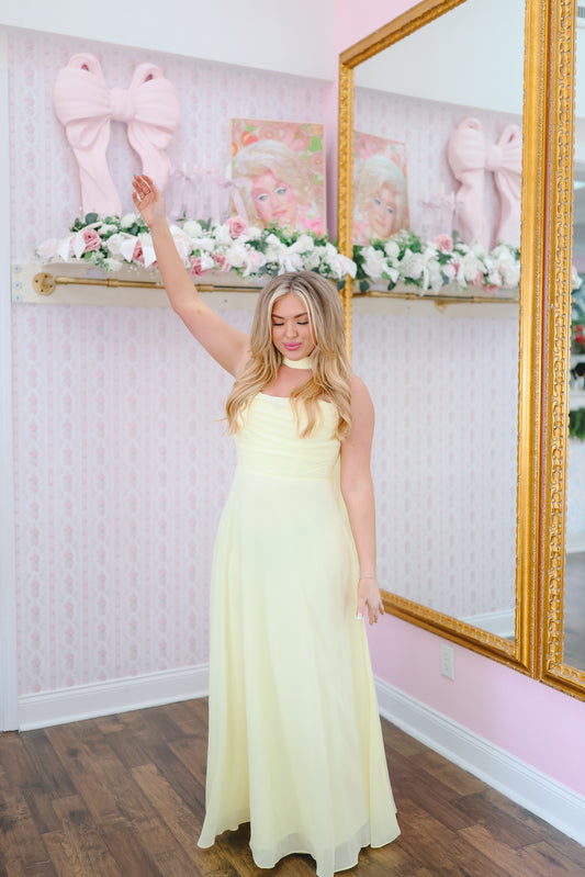 Annabel Sweetheart Ruched Maxi Dress - Yellow