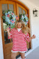 Julee Mock Neck French Terry Striped Top - Red/Off White