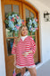 Julee Mock Neck French Terry Striped Top - Red/Off White