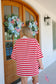 Julee Mock Neck French Terry Striped Top - Red/Off White