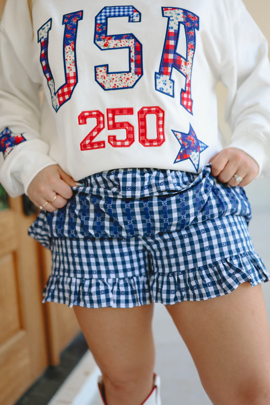 Briella Smocked Tiered Gingham Skort - Navy