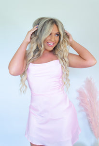 Baby pink dress mini dress silk dress cowlick dress pink cowlneck open back dress silk midi dress Nashville outfit 