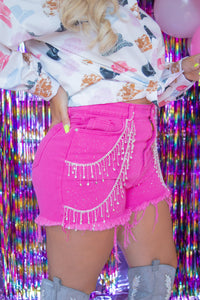 Rhinestone Cowgirl Shorts- Hot Pink