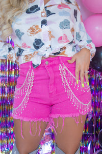 Rhinestone Cowgirl Shorts- Hot Pink
