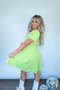 Center Of Attention Dress- Lime