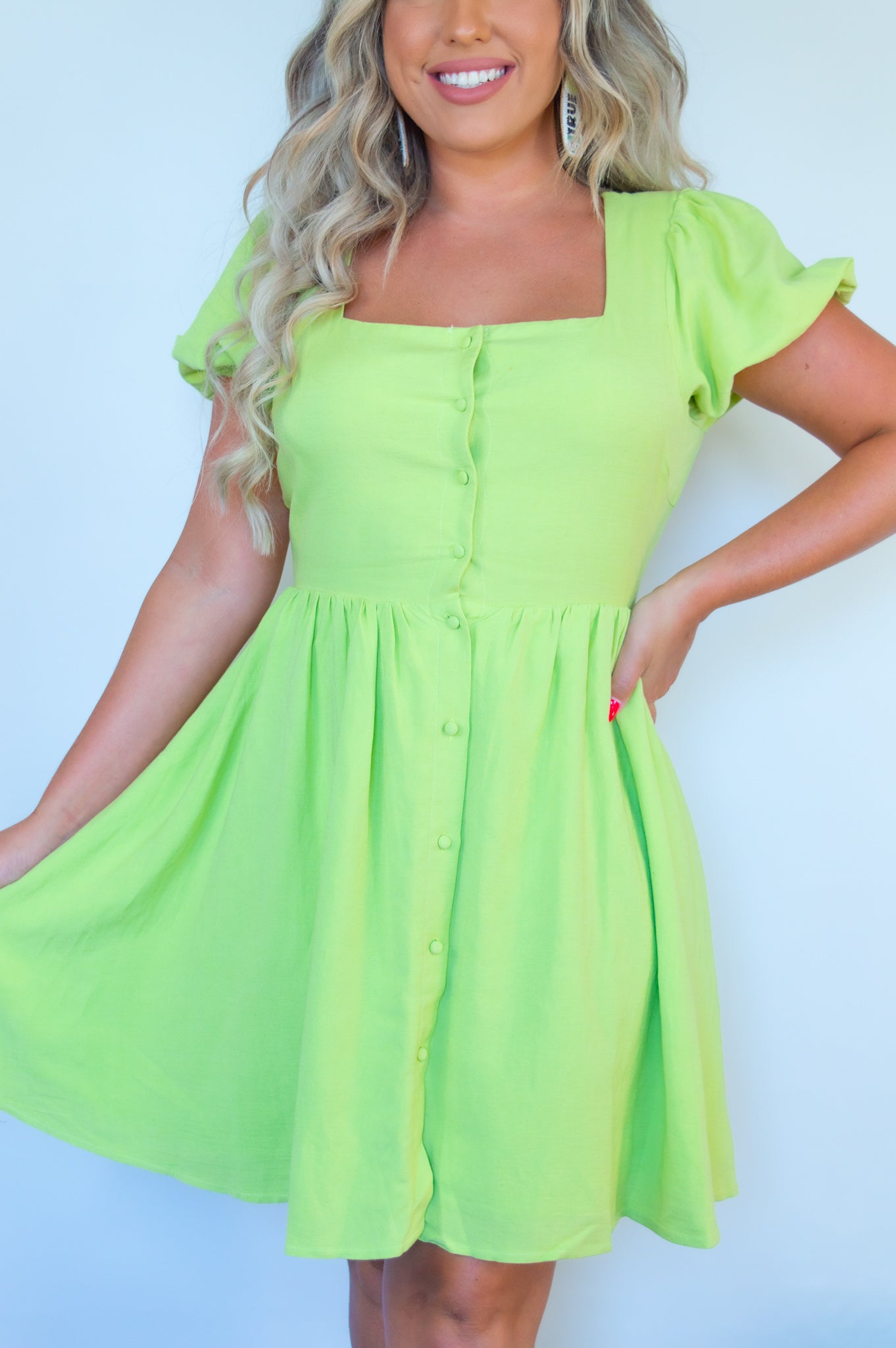 Center Of Attention Dress- Lime
