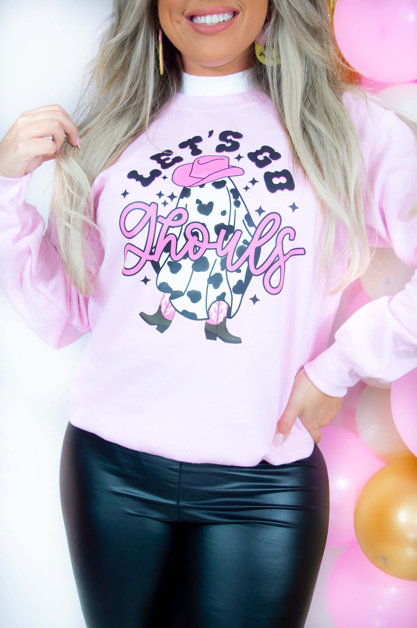 Let's Go Ghouls Pullover- Baby Pink